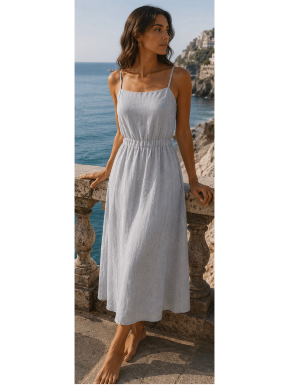 Iris & Ink Midi Dress Size 10 Pale Blue Chic minimalist